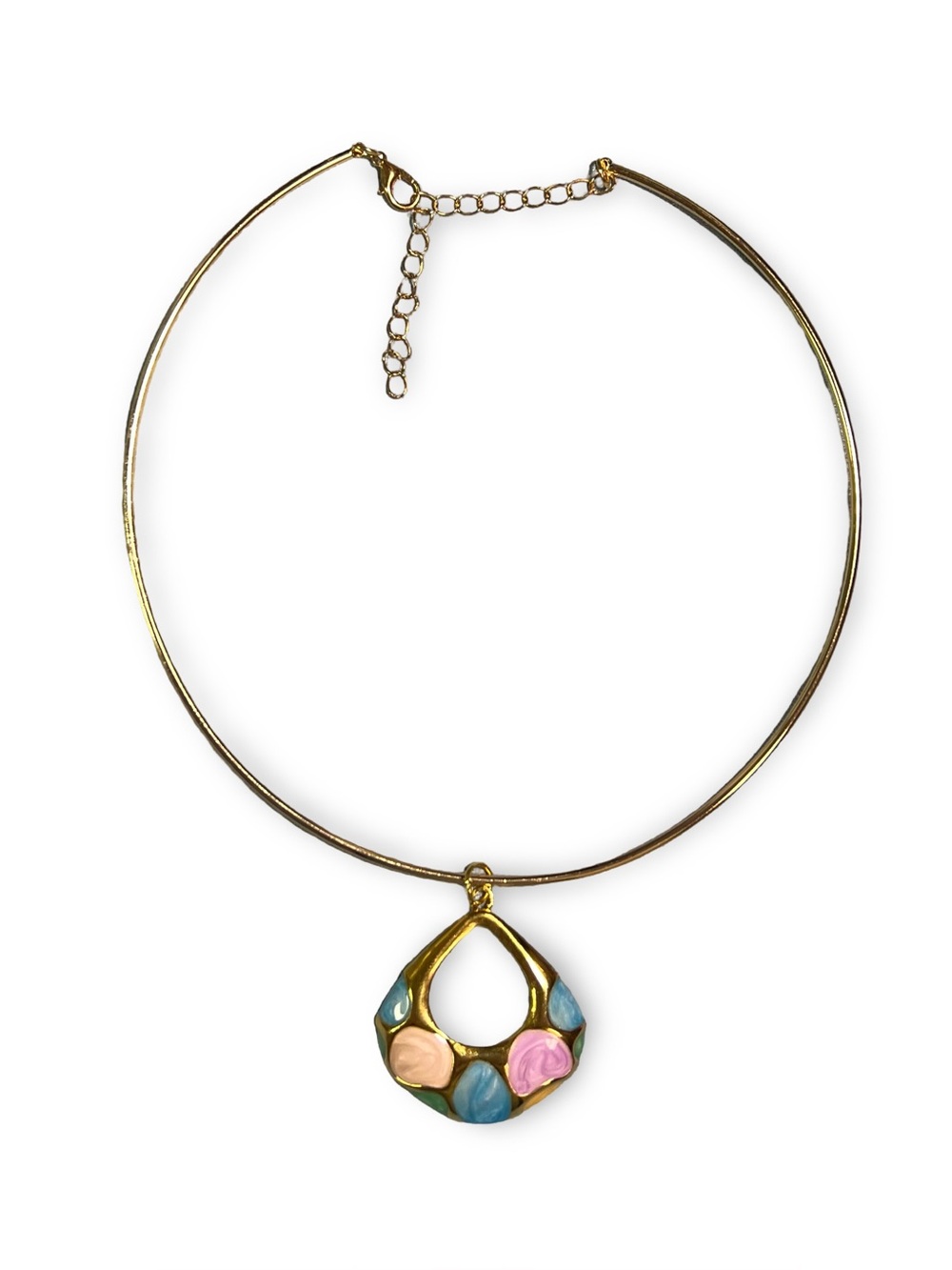 Multicolor Enamel Pendant Choker Necklace – Gold-Tone Statement Necklace